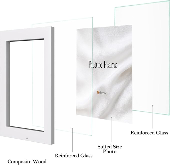 eletecpro 5x7 White Floating Picture Frames Set of 2, Real Double Glass Picture Frames for Wall Mount, Vertical or Horizontal Display Multi-Size Photos and Artworks up to 5 x 7 Inches, Home Decor