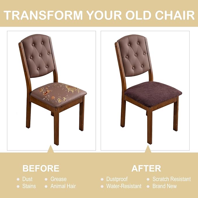 Waterproof Seat Cover for Dining Room Chair Seat Covers Washable Kitchen Chair Seat Slipcovers Protector (Chocolate, 6 PCS)