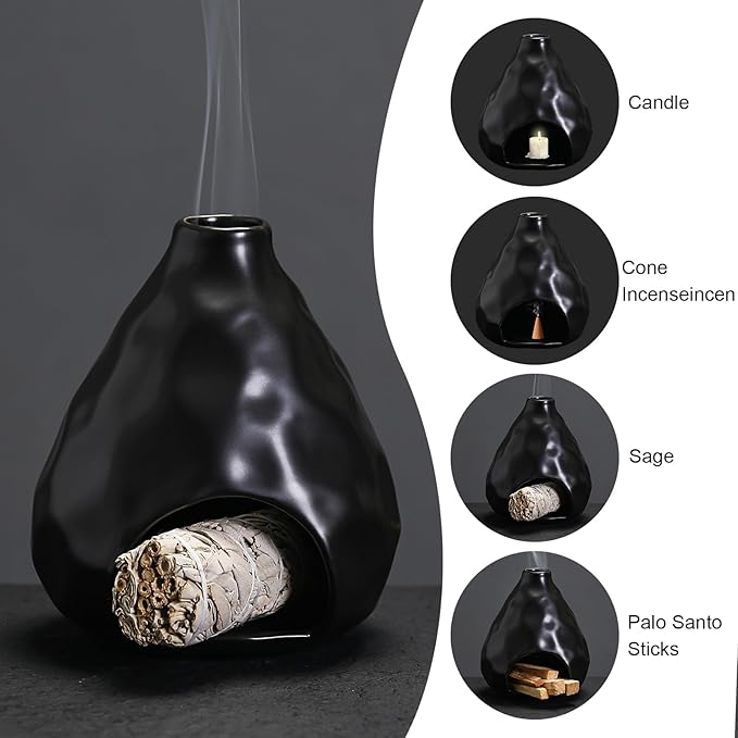Palo Santo Sticks Holder Ceramic Incense Burner Holder Smudge Bowl for Sage Incense Cone Yoga Spiritual Meditation Room Home Decor Gift Mini Chiminea Ash Catcher