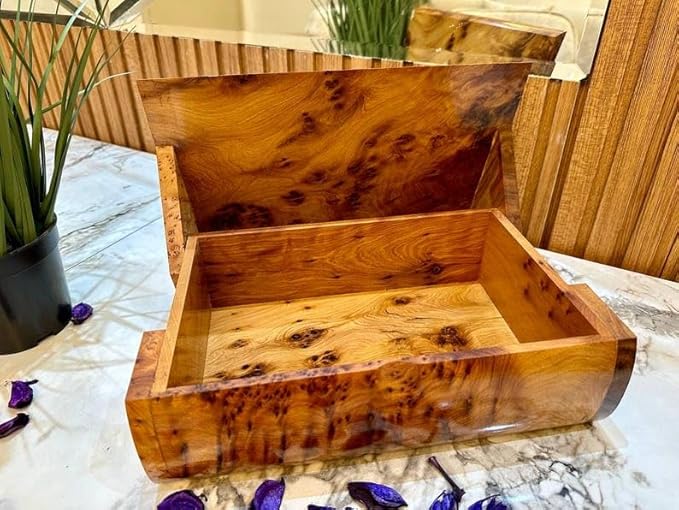 Hand Carved Wooden Multipurpose Keepsake Jewelry Decorative Art Box Storage Organizer (Large wood Box,Antique) (Square Extra-large Thuya Box)