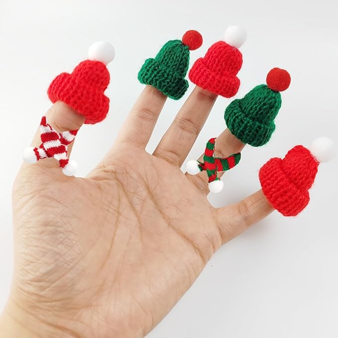 NSBELL 32PCS Mini Knit Hat Mini Christmas Scarf Set Mini Santa Hats for Crafts Mini Christmas Decorations Christmas Tree Ornaments for DIY Craft Art Snowman Doll