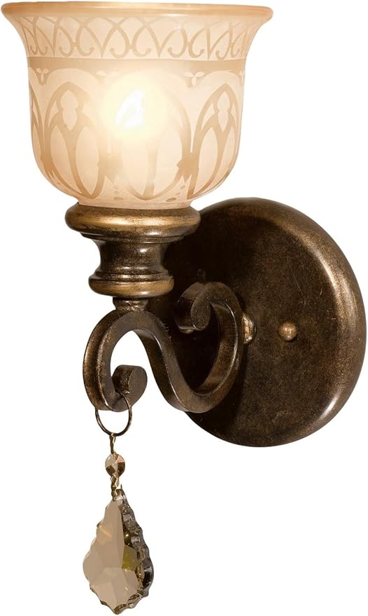 Norwalk 1 Light Golden Teak Hand Cut Crystal Bronze Umber Sconce with Sconce with Glass Shade