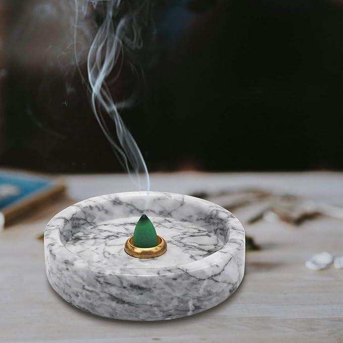 Handmade Natural Marble Incense Holder for Sticks and Cones-with 9 Holes, Multi-Functional Incense Burner Holder for Incense Sticks and Cones, Perfect Home Decor(Gray Marble, 4.7inch