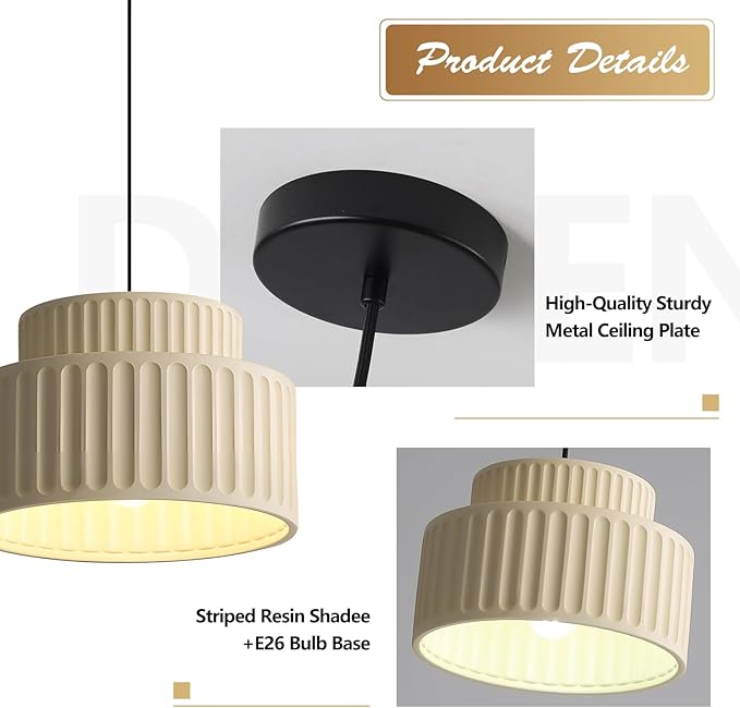 1-Light Nordic Modern Pendant Lighting Vintage Hanging Light Fixture Retro Colorful Single Pendant Lights Kitchen Island Light Ceiling Hanging over Island with Cream Yellow Resin Shade MPL33-W