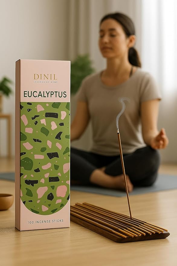 Dinil Eucalyptus Incense Sticks – 100 Sticks | Hand-Rolled, Charcoal-Free | Clean Burn, Low Smoke | Aromatic Incense for Meditation, Yoga & Home Fragrance