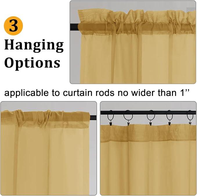 Gwine Gold Sheer Curtains 72 Inches Long 2 Panels Set for Front Door, Light Filtering Sheer Curtains for Living Room, Lightweight Rod Pocket Window Treatments Drapes, Each 42" Wx72 L