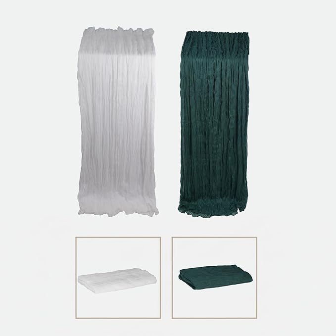 Cheesecloth Table Runner 2 Pack White and Dark Green, Boho Gauze Table Runner 10Ft 120 Inches Long for Wedding Decor, Party & Home Table Decoration
