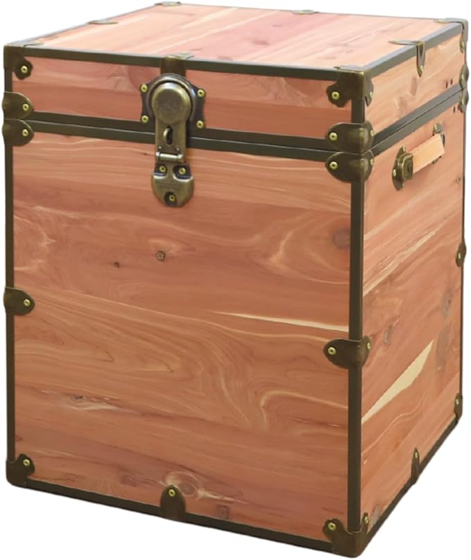 Rhino Trunk & Case Knotty Cedar Chest with Antique Brass Hardware – 20"x20"x24" End Table Storage Box, Coffee Table, End of Bed Trunk or Entryway Storage Bench Furniture – USA-Made, Heirloom Aesthetic