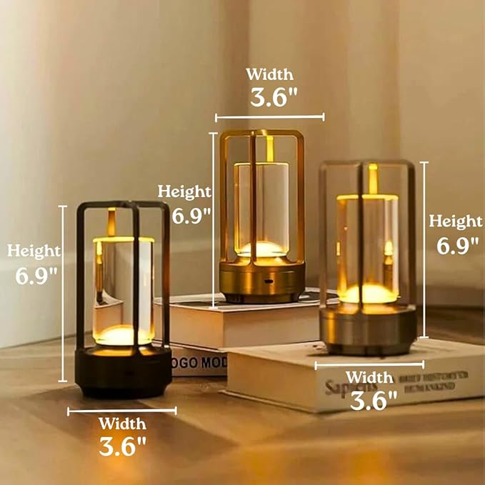 Klarako Crystal Lantern Lamp – Modern Cordless Rechargeable Bedside & Outdoor Light, Portable Wireless Lamp – Dimmable Touch Control – Luxury Living Room & Hotel-Style Lighting (Gold, 1-Pack)