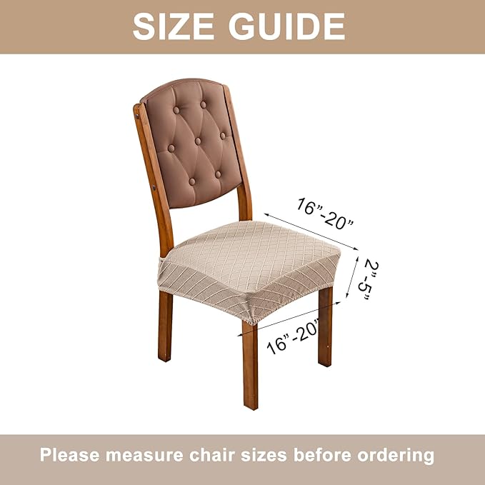 Genina Waterproof Seat Covers for Dining Room Chairs Covers Dining Chair Slipcovers Protector, No Rear Covers (Khaki, 6 Pcs)