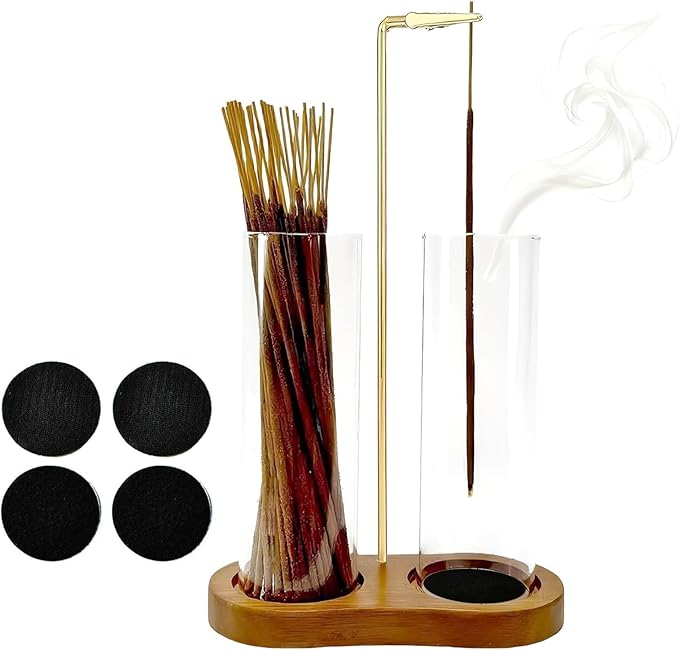 Glass Incense Holder, 2 in 1 Incense Holder for Sticks Incense Burner Holder with Storage & Sticky Pads, Anti-Ash Flying Incense Burne and Organizer Meditation Yoga Spa Room Decor