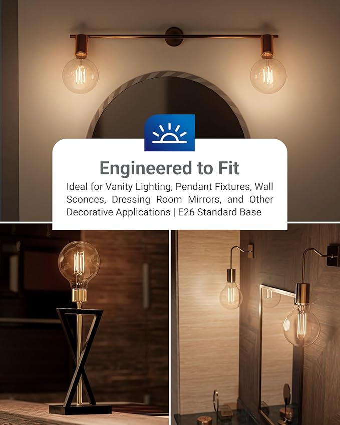 Sunco 10 Pack G25 LED Light Bulbs, Filament Edison Globe, Vanity Lighting Bulb for Bathroom Bedroom, 500 LM, 5W (60W Equivalent), 3000K Warm White, Dimmable, E26 Base, Clear UL