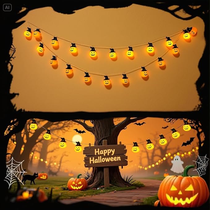 Halloween Lights Battery Operated 20 LED Pumpkin String Lights Outdoor Indoor Decoration,Garden, Gate, Yard, Halloween Decoration