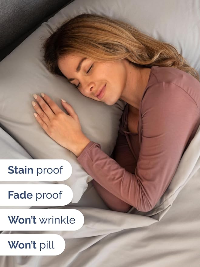 Extra Deep Split King Sheet Set - 7 Piece Breathable & Cooling Sheets - Hotel Luxury Bed Sheets Set - Easy Fit - Soft, Wrinkle Free & Comfy Sheets Set - Light Grey Sheet Set with Extra Deep Pockets