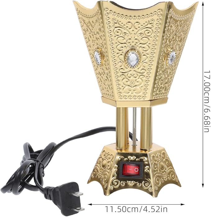 Electric Incense Burner Plug Aroma Incense Stove for Home and Office Compact Metal Censer with US Plug Middle Eastern Style Tabletop Decorative Holder for Relaxing Ambiance and