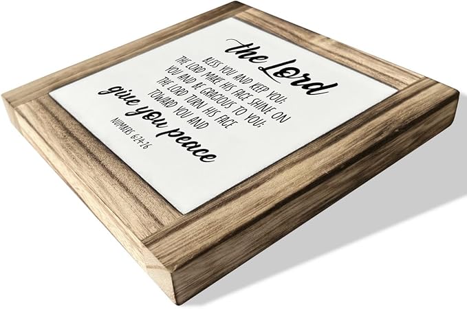 Christian Sign, Box Wood Plaques Desk Décor, Numbers 6:24-26, Bible Verse Sign, Table Art Signs, Home Decor, Religious Scripture Encouragement Gifts, The Lord Bless You and Keep You - Numbers 6:24-26