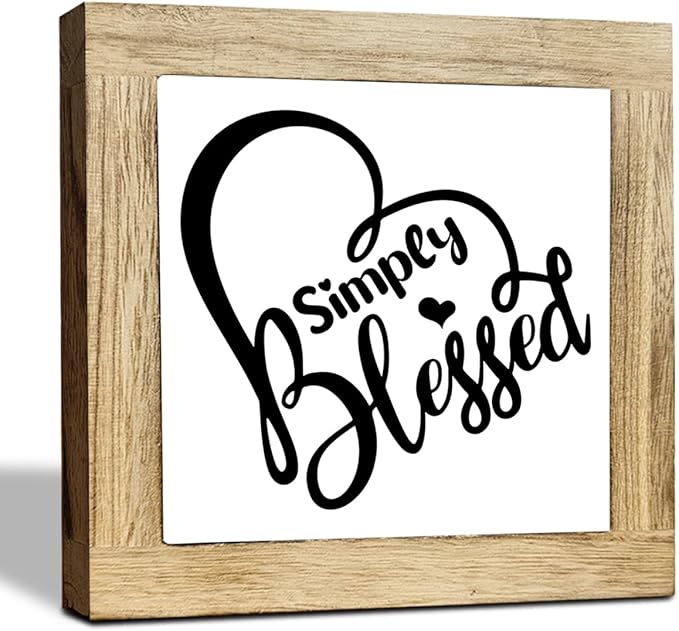 JXZOLQ Simply Blessed Sign, Blessed Signs for Home Decor, Rustic Thanksgiving, Box Wood Plaques Desk Decoration, Funny Home Decor, Housewarming Gift