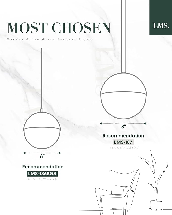 LMS Modern Brushed Nickel 3-Light Cluster Pendant Lights, Mid Century Pendant Lighting with White Globe Glass Shade, Adjustable Hanging Cord Ceiling Light for Home Office Dining Room, LMS-186BN3