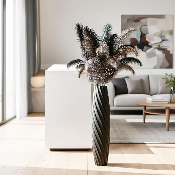 Tall Floor Vase, 23.6 inches Tall Vases Sturdy, Luxury, Textured for Decorative Branches Dried Flowers, Floor Vase for Rustic, Living Room, Shelf Decor (Black)