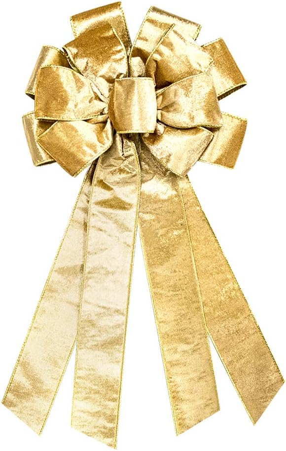 On-Airstore Large Christmas Wreath Bows, Christmas Brown Gold Glitter Ribbon Bows for Wreaths, Large Tree Topper Bows for Christmas Home Garden Indoor Outdoor Party Decoration Wreath Ornament Supplies