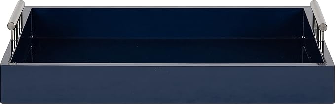 Kate and Laurel Lipton Modern Rectangular Tray, 16 x 12.25, Navy Blue and Silver, Decorative Accent Tray for Storage and Display