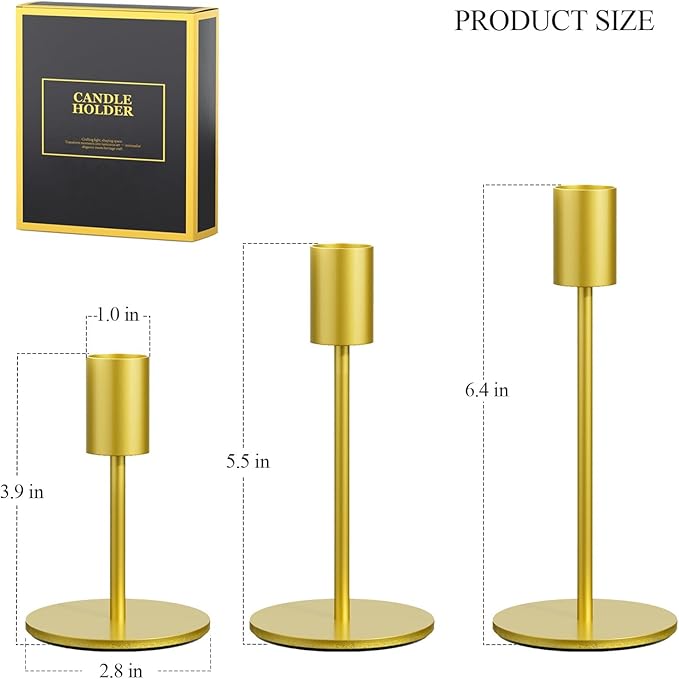 FSyueyun Gold Candle Holder Taper Candle Holders, Set of 3 Candle Stick Holders Decor for Mantel Table Centerpiece, Used for Wedding, Dinning, Housewarming Gift