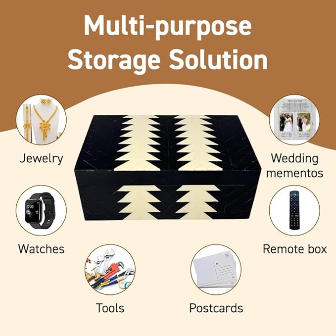 Perilla Home ﻿Home Decor Decorative Storage Wooden Box Small Wooden Organizer Tool Stash Card Craft Trinket Memory Keepsake Jewelry Box for Men and Women, Makalu, Gifts For All, Black & Off White