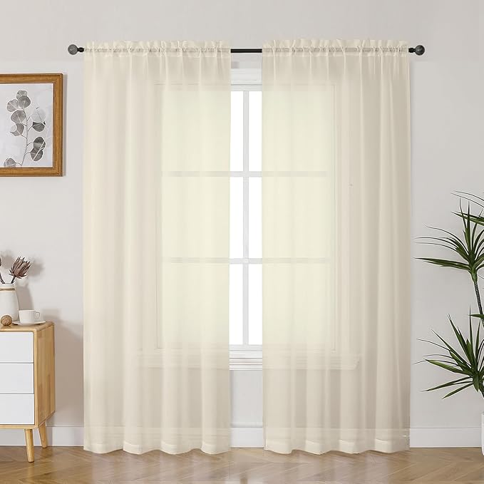Gwine Cream Sheer Curtains 72 Inches Long 2 Panels Set for Front Door, Light Filtering Sheer Curtains for Living Room, Lightweight Rod Pocket Window Treatments Drapes, Each 42Wx72L
