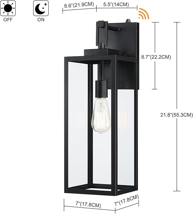 22 Inch Outdoor Wall Light Dusk to Dawn, Extra Large Wall Lantern for House Exterior Wall Sconce with Sensor, Photocell Porch Light for House Outside Garage Patio Lighting, E26 Socket, 1 Pack