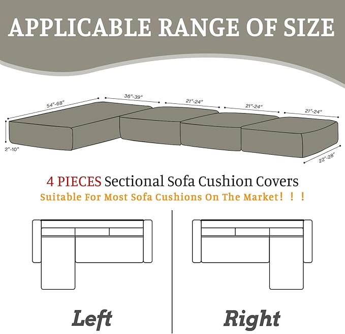Sectional Couch Covers for Sofa Cushion L Shaped Couch Cover Washable Soft Couch Cushion Covers Stretch Sofa Slipcovers with 2 Pcs Pillowcases(4-Piece 3 Seater + 1 Chaise, Taupe)