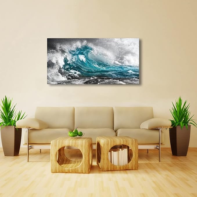 Sea Wave Pictures Canvas Wall Art For Living Room Bedroom Wall Decor,Surge Wall Art Print Paitnings for Home Decor,Morden Artwork Sea Seascape Canvas Art Waterproof Ready to Hang-20x40Inches