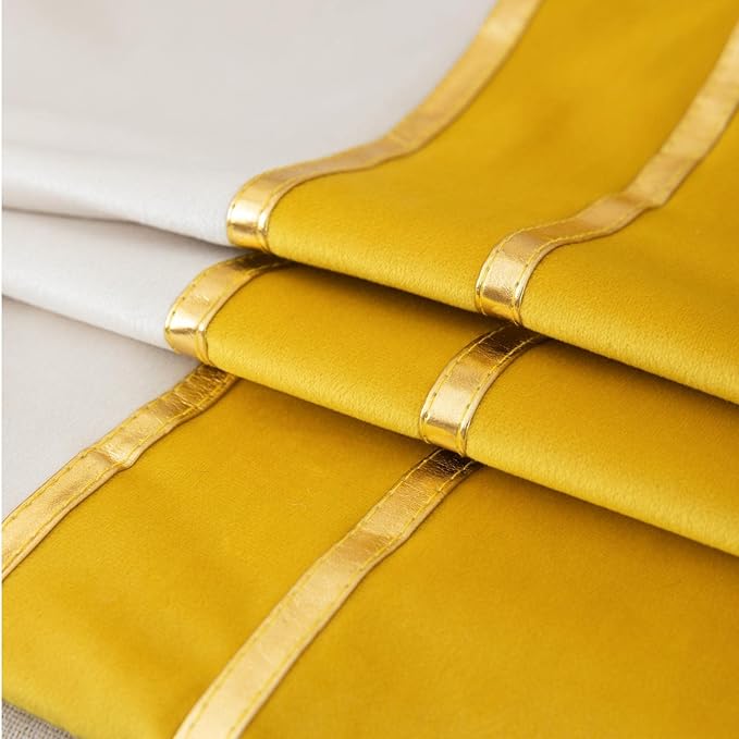 ZLINA Set of 2 Velvet Decorative Throw Pillow Covers Yellow White Patchwork with Gold Leather Pillow Covers 24 × 24 Inch Cushion Covers Decor Living Room Sofa Bedroom Car
