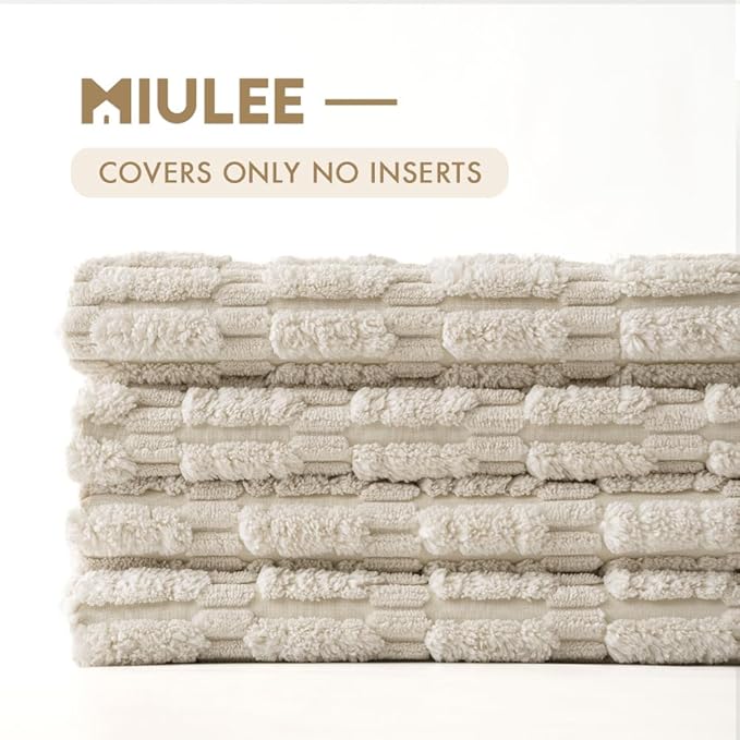 MIULEE Pack of 4 Cream White Corduroy Decorative Throw Pillow Covers 16x16 Inch Soft Boho Striped Pillow Covers Modern Farmhouse Home Decor for Sofa Living Room Couch Bed