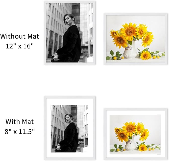 puthiac 12x16 White Oak Wood Picture Frame - Minimalist 12x16 Poster Frame, 12"x16" Picture Frame Wood, Natural Solid Wooden Picture Frames for Wall Art Photo and Prints (1 Pack, White)