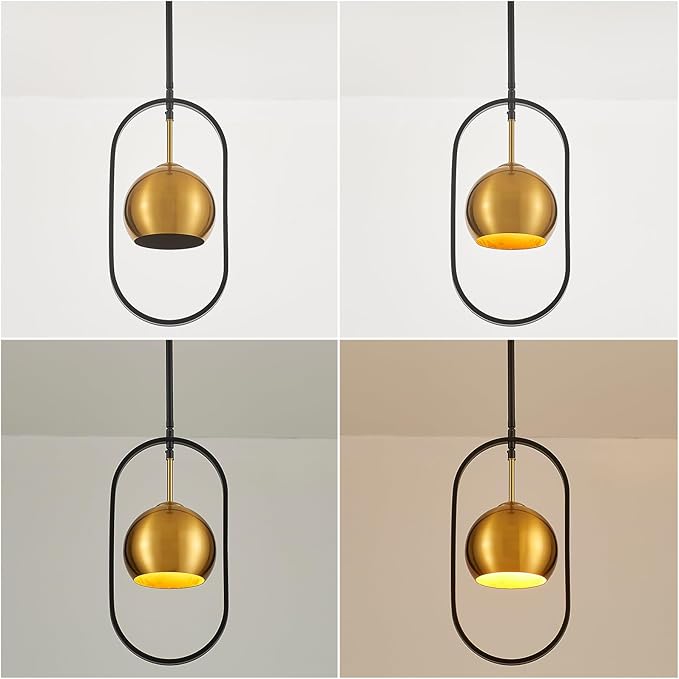 1 - Light Single Small Globe Pendant Light with Brass Finish Metal Shade, Modern Pendant Light Kitchen Island, Small Hanging Light Fixture entryway