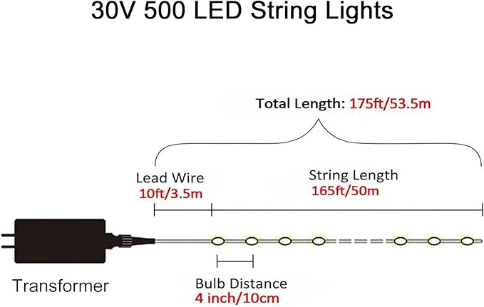 LED String Lights, 165FT 500LED 30V Plug in Waterproof String Lights with 8 Modes for Indoor and Outdoor Party Wedding Home Patio Lawn Garden Supplies (Blue)