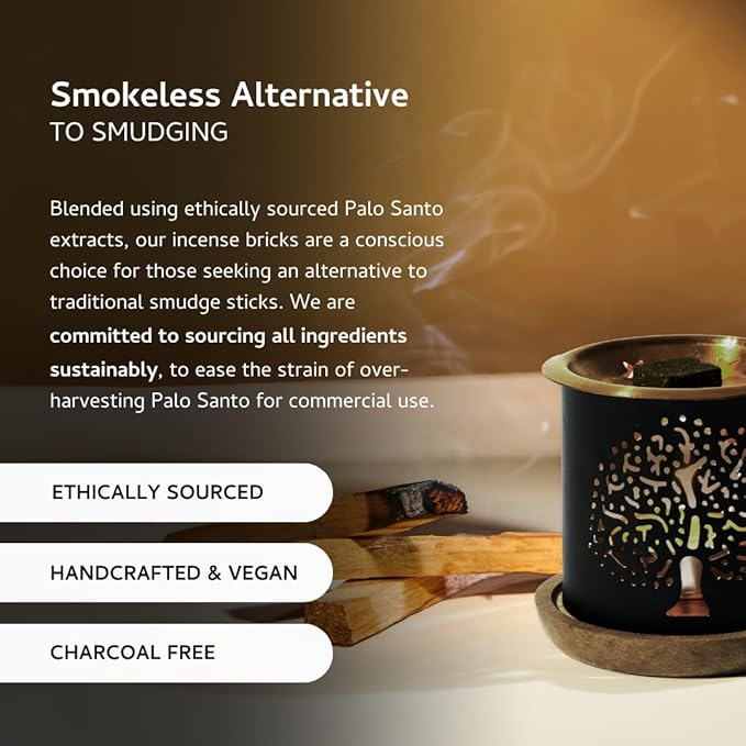 Aromafume Palo Santo Incense Bricks (2 Trays x 9 Pieces Each) with Snowflake Exotic Incense Diffuser | Ideal for deepened Spirituality, Meditation, Purification, Relaxation, Healing & Rituals