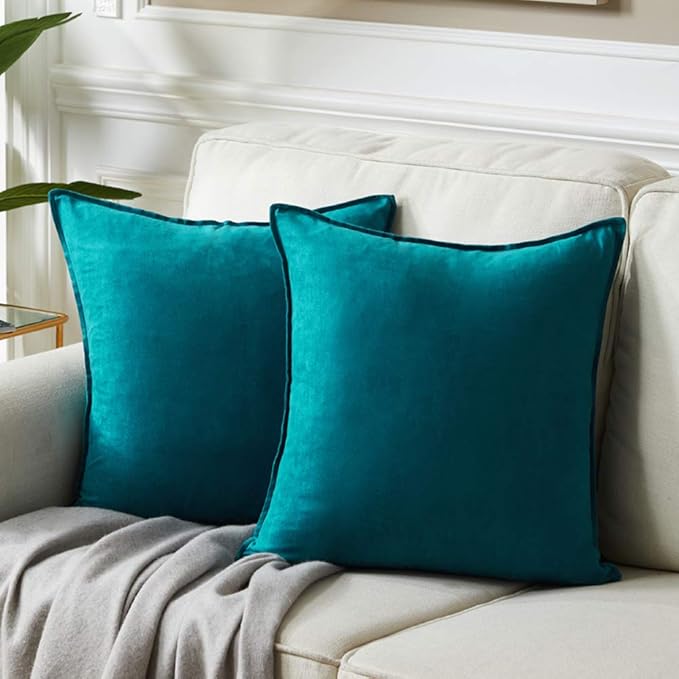 Fancy Homi 2 Packs Premium Faux Suede Decorative Throw Pillow Covers, Super Soft Square Pillow Case,Solid Cushion Cover for Couch/Sofa/Bedroom (22" x 22", Set of 2, Teal)
