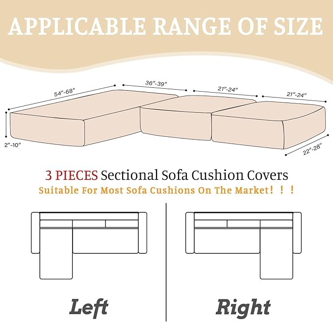 Sectional Couch Covers for Sofa Cushion L Shaped Couch Cover Washable Soft Couch Cushion Covers Stretch Sofa Slipcovers with 2 Pcs Pillowcases(3-Piece 2 Seater + 1 Chaise, Natural)