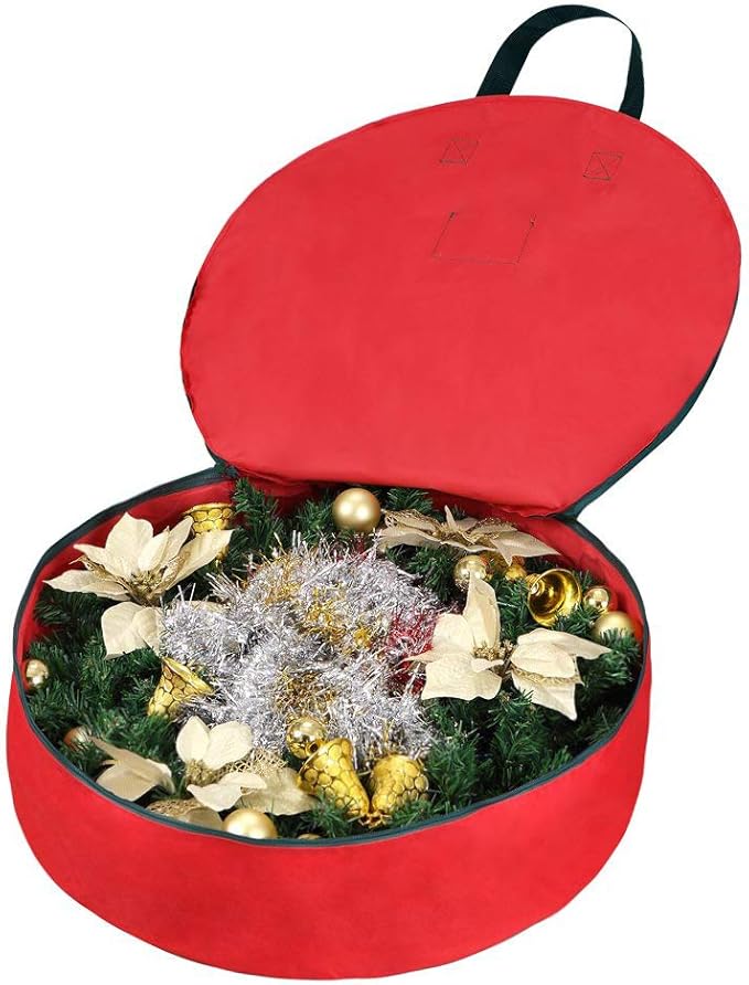 Primode Heavy Duty Christmas Wreath Storage Bag 48" - Handles Made Of Durable 600D Oxford Polyester Material Storage Bag Extra Large 48” Holiday Wreaths Container (Red)
