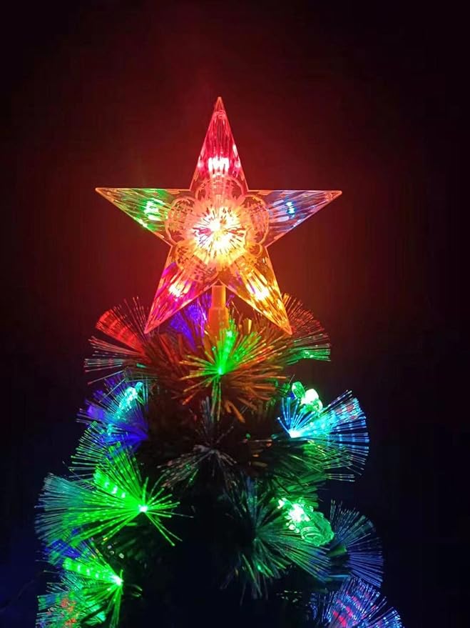 LAMPHOME 9 Inch Lighted Christmas Tree Topper, Classic Star Tree Topper with 10 LED, Plug-in Tree Topper Light for Christmas Tree Decorations Christmas Ornaments