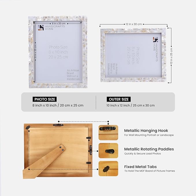 Handicrafts Home 8x10 Picture Frame Mother of Pearl Collection, Handcrafted Photo Frame, Small Picture Frame for Living Room, Wall Decor, Office Desk Decor, Vintage Picture Frames, Gift for her, Thanksgiving gift for friends & Family