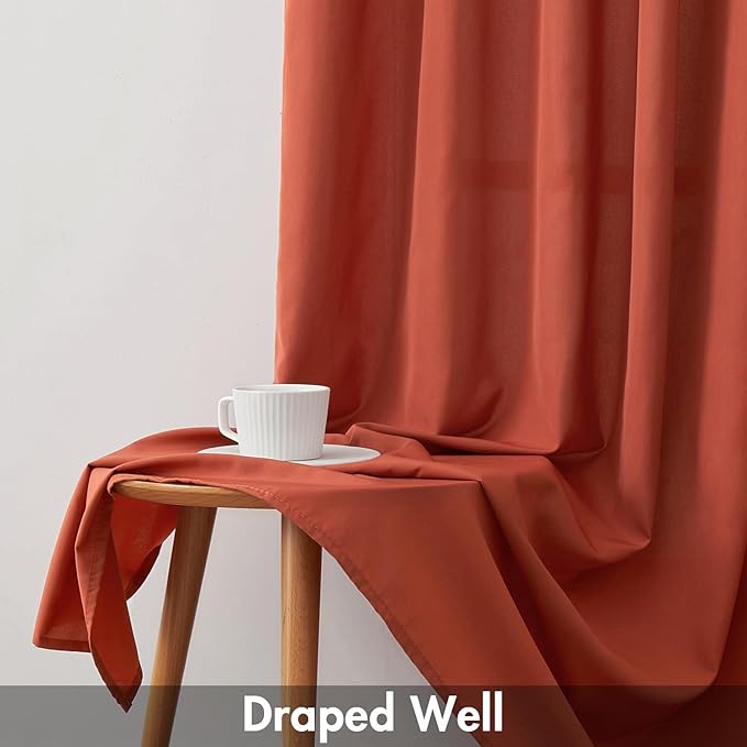 EMEMA Fall Terracotta Orange Non-See-Through Privacy Sheer Curtains 84 Inches Long 2 Panels Set, Light Filtering Semi Sheer Curtains for Bedroom Living Room, Window Drapes That Let Light in 52x84 Inch