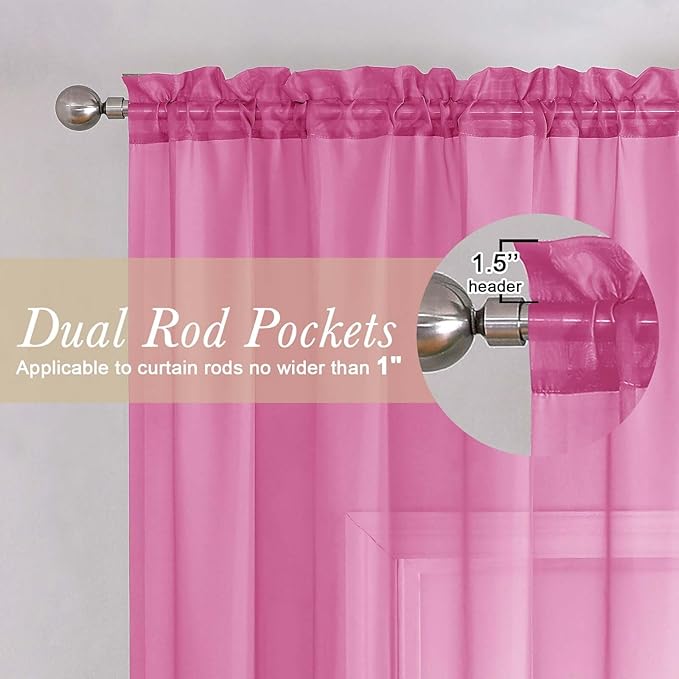 Lecloud Hot Pink Sheer Curtains 78 Inches Long 2 Panels, Rod Pockets Solid Voile Living Room Curtains for Bedroom Dining Room, Light Filtering Airy Modern Farmhouse Drapes, Each Panel 42" W x 78" L