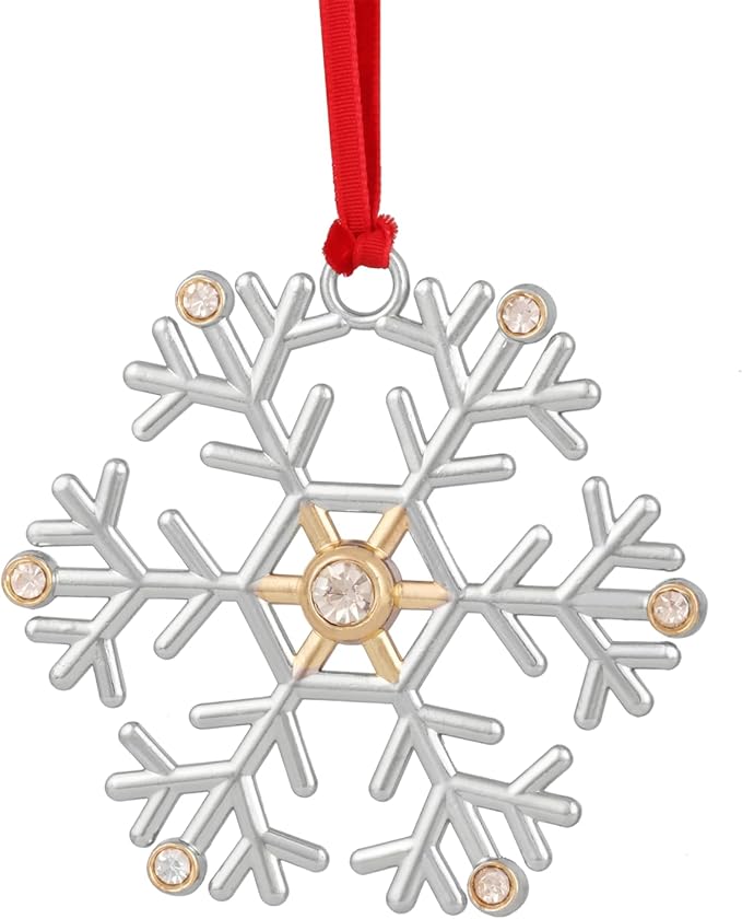 Snowflake Christmas Ornament Set - Silver & Gold Plated Metal Snowflake Ornaments for Christmas Tree - Annual Holiday Keepsake (Style C)