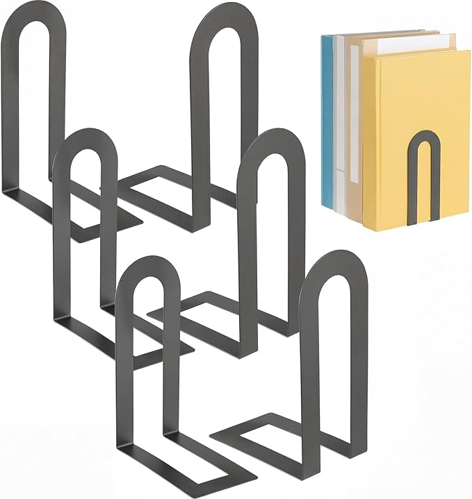 Chunful 6 Pcs Modern Metal Book Ends for Shelves Decorative Small Bookends Book Shelf Organizer Minimalist Design Stopper to Hold Books for Home Office (5.5 * 3.75 * 2.25inch,Gray)