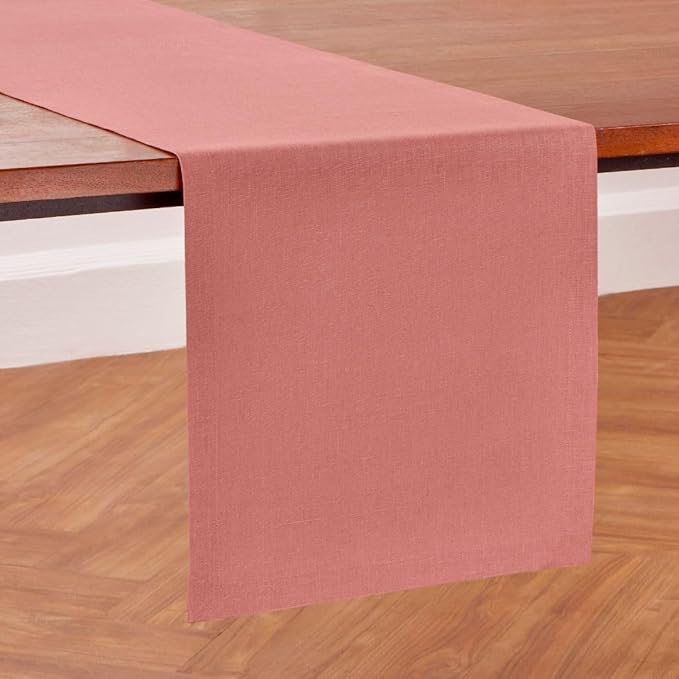 Solino Home Linen Table Runner 108 Inches Long - 100% Pure Linen Dusty Rose Table Runner 14 x 108 Inch for Valentines, Spring, Easter - Diana Medium Weight
