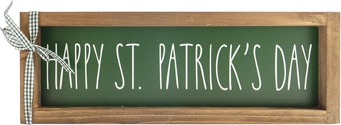 Happy St Patricks Day Sign, Wooden Saint Patrick's Table Centerpieces Decor, Indoor Irish Wood Plaque Tabletop Wall Art Shelf Mantel Office Desk March Green Farmhouse Decorations for Home