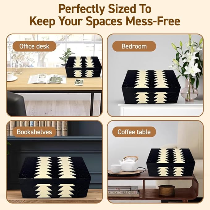 Perilla Home ﻿Home Decor Decorative Storage Wooden Box Small Wooden Organizer Tool Stash Card Craft Trinket Memory Keepsake Jewelry Box for Men and Women, Makalu, Gifts For All, Black & Off White