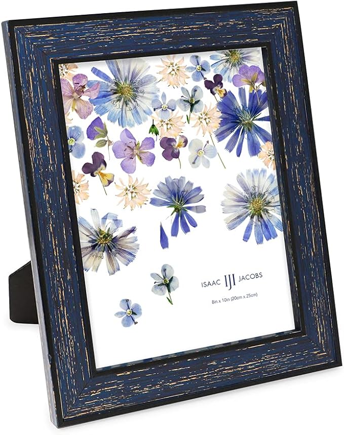 Isaac Jacobs 8x10 Navy w/Gold (Vertical & Horizontal) Double Border Picture Frame w/Black Fabric Easel, Wall-Mountable, Made for Tabletop & Gallery, Home or Office (8x10, Navy W/Gold)